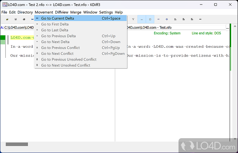 Free Software to Merge Two or More Text Input Files - Screenshot of KDiff3