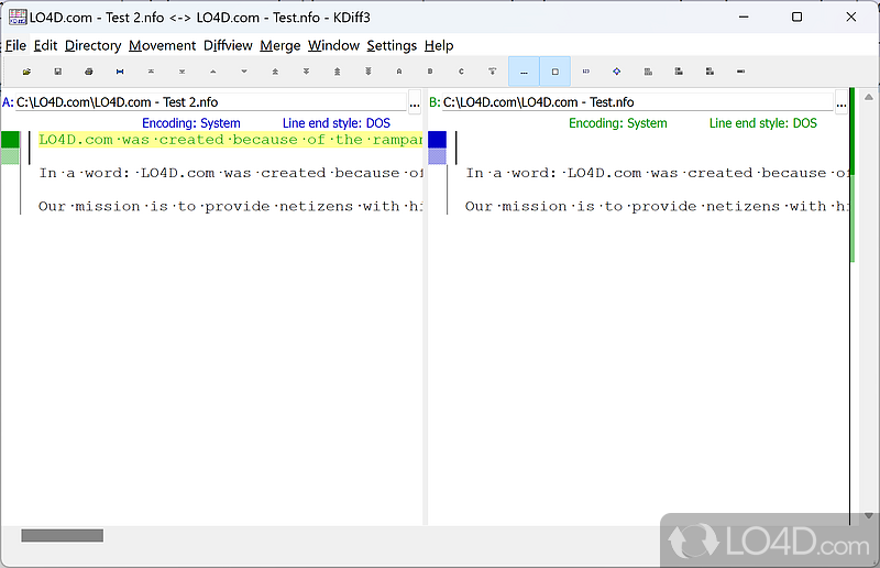 Software utility functioning as a text comparison tool, helping you discover relevant differences - Screenshot of KDiff3