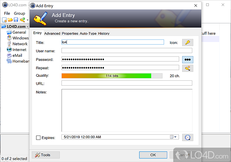 Setting up password databases and groups - Screenshot of KeePass