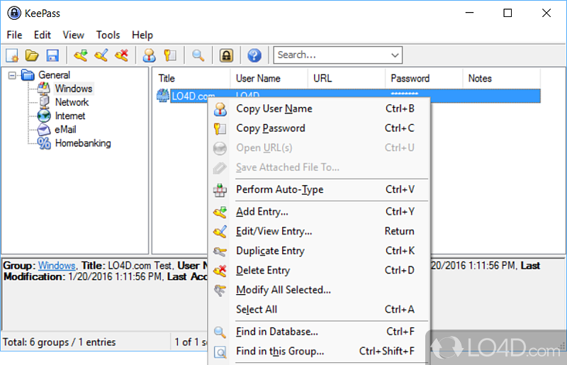KeePass Portable: Manage passwords - Screenshot of KeePass Portable
