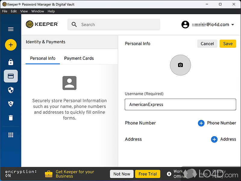 Enables you to store passwords along with other sensitive information - Screenshot of Keeper Password Manager