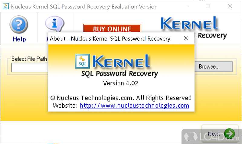 Fast means of recovering complex and hard to remember passwords - Screenshot of Kernel SQL Password Recovery