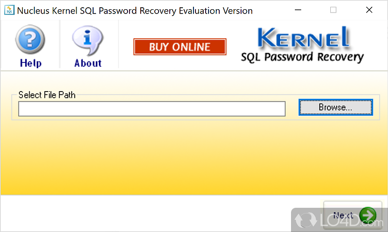Piece of software that helps you to swiftly recover lost - Screenshot of Kernel SQL Password Recovery