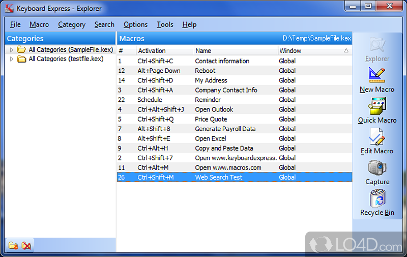 Initial configuration settings - Screenshot of Keyboard Express