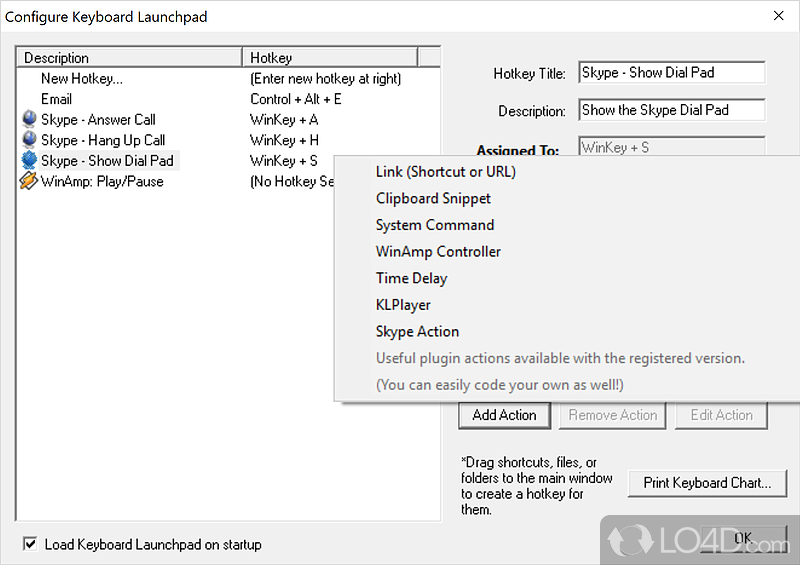 Assign hot keys to perform system actions - Screenshot of Keyboard LaunchPad