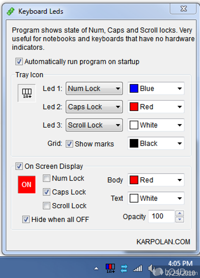 Add keyboard LED status to system tray - Screenshot of Keyboard Lock Status