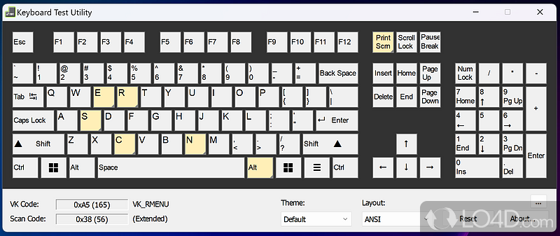 Developed in order to provide you with an easy means of checking the health status of keyboard - Screenshot of Keyboard Test Utility