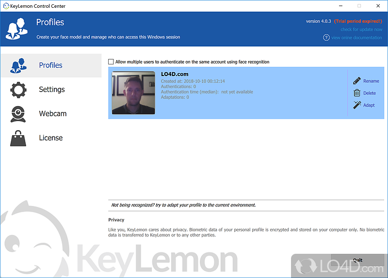 Well-organized and appealing interface - Screenshot of KeyLemon