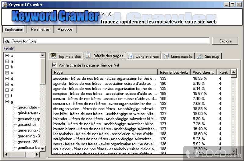 Online website optimization tools: see site like webengines - Screenshot of Keyword Crawler