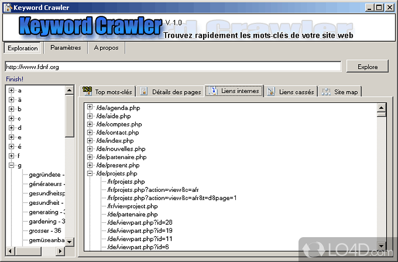 Keyword Crawler: User interface - Screenshot of Keyword Crawler
