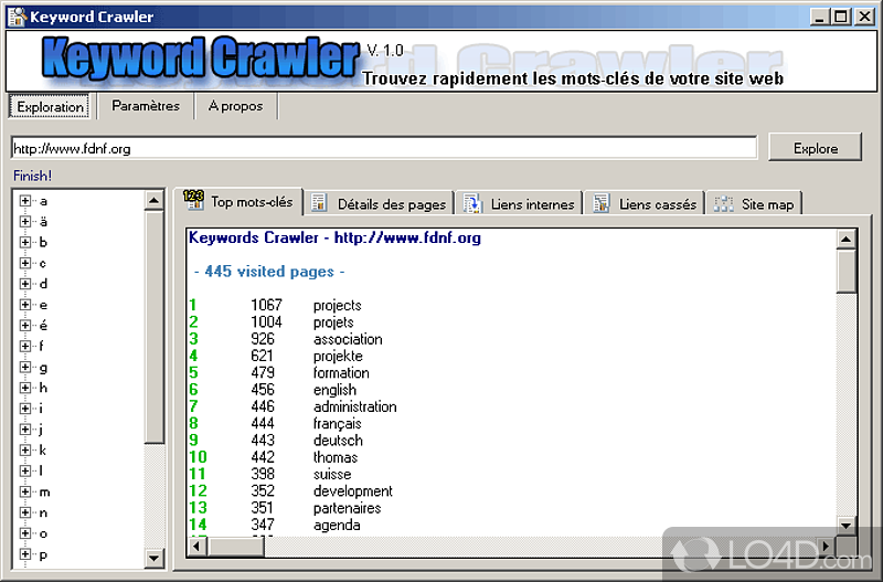 Online website optimization tools - Screenshot of Keyword Crawler