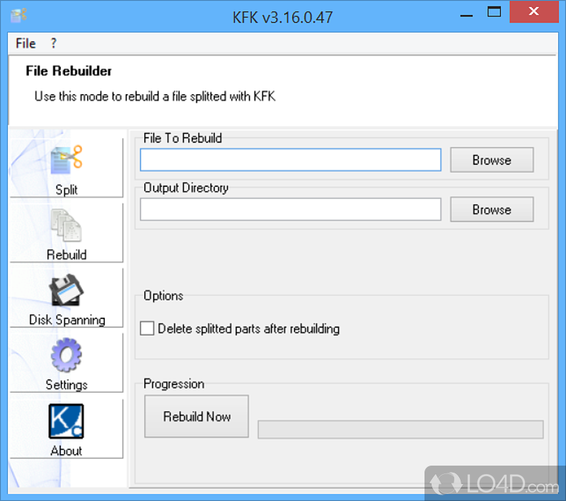 Split files according to custom specifications - Screenshot of KFK