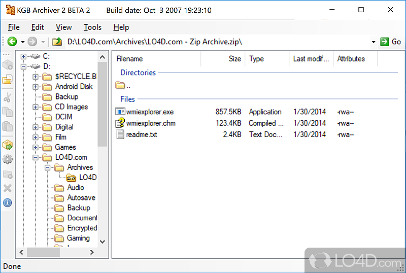 Compress or decompress archived folders and files - Screenshot of KGB Archiver
