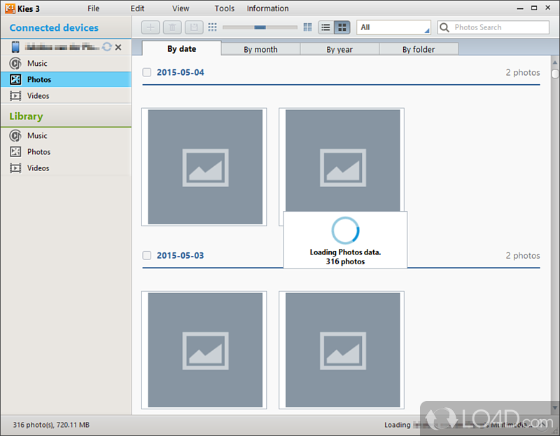 Media library management software for use with Samsung phones - Screenshot of Kies