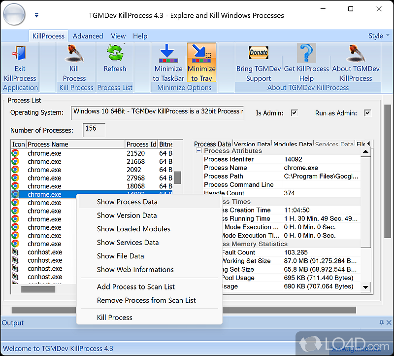 An application that can close Windows processes - Screenshot of KillProcess