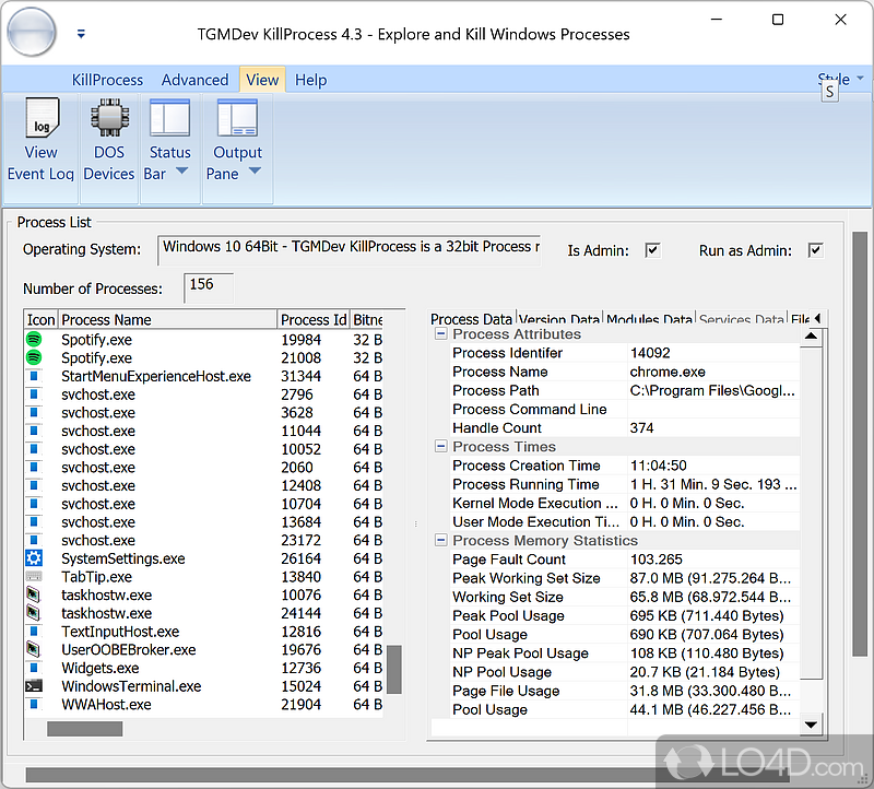 Kill virtually any process on a Windows system - Screenshot of KillProcess
