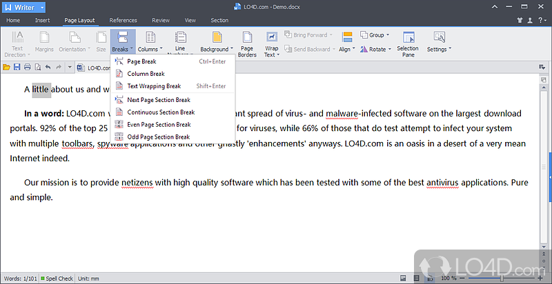 Support for MS Word file extensions - Screenshot of Kingsoft Writer