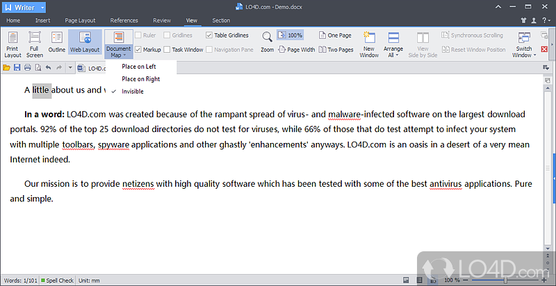 Kingsoft Writer: User interface - Screenshot of Kingsoft Writer