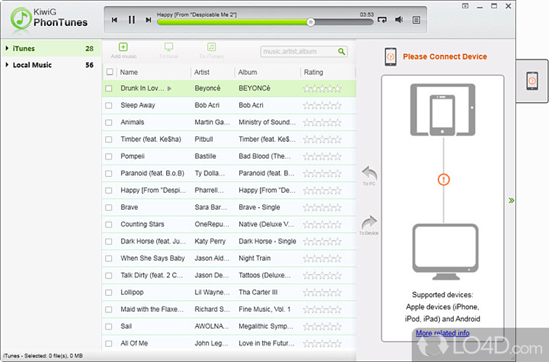 KiwiG PhonTunes: User interface - Screenshot of KiwiG PhonTunes