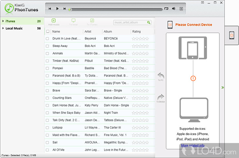 Full version free music transfer tool - Screenshot of KiwiG PhonTunes