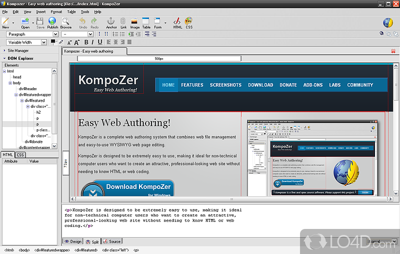 KompoZer: User interface - Screenshot of KompoZer