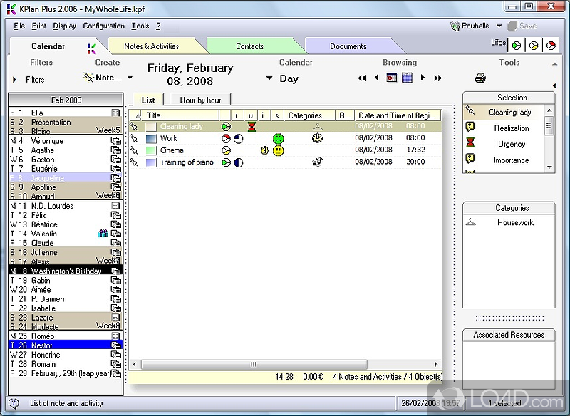 kplan personal: User interface - Screenshot of kplan personal