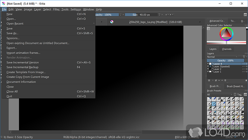 Modern-looking, but a bit crowded interface - Screenshot of Krita