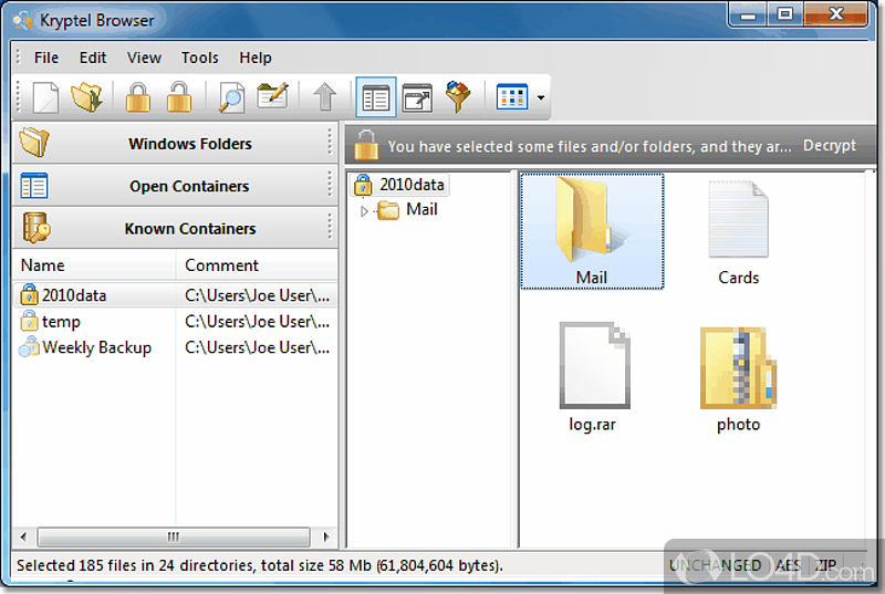 Which can encrypt and decrypt files and folders - Screenshot of Kryptel
