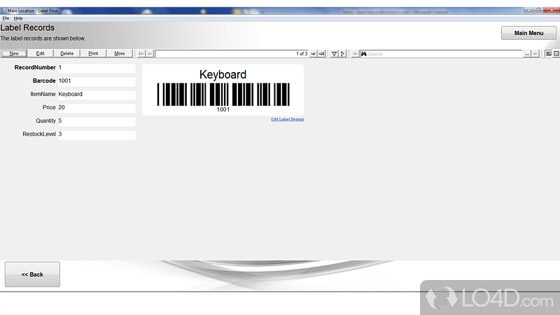 Label Flow Barcode: User interface - Screenshot of Label Flow Barcode