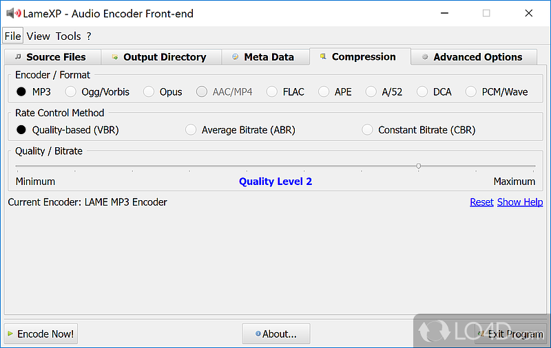 Advanced configuration settings - Screenshot of LameXP