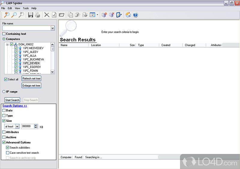 Perform complex file searches on Local Area Network - Screenshot of LAN Spider