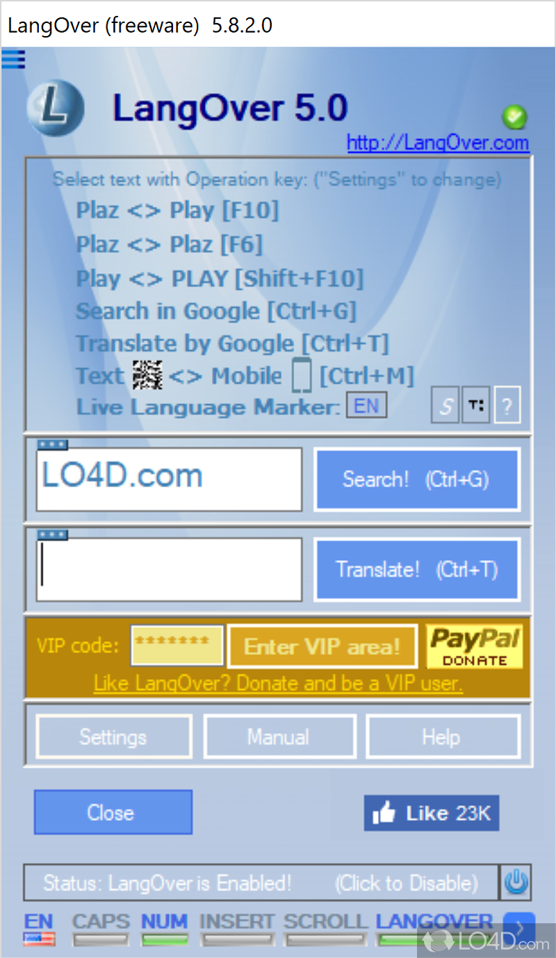 Translate texts and search the Internet using Google by pressing hotkeys - Screenshot of LangOver
