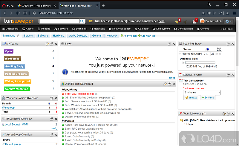 Powerful browser based piece of software to scan entire networks - Screenshot of Lansweeper