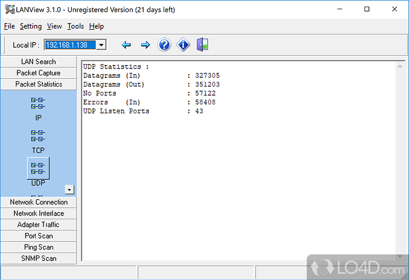 Network connections and network interface - Screenshot of LANView