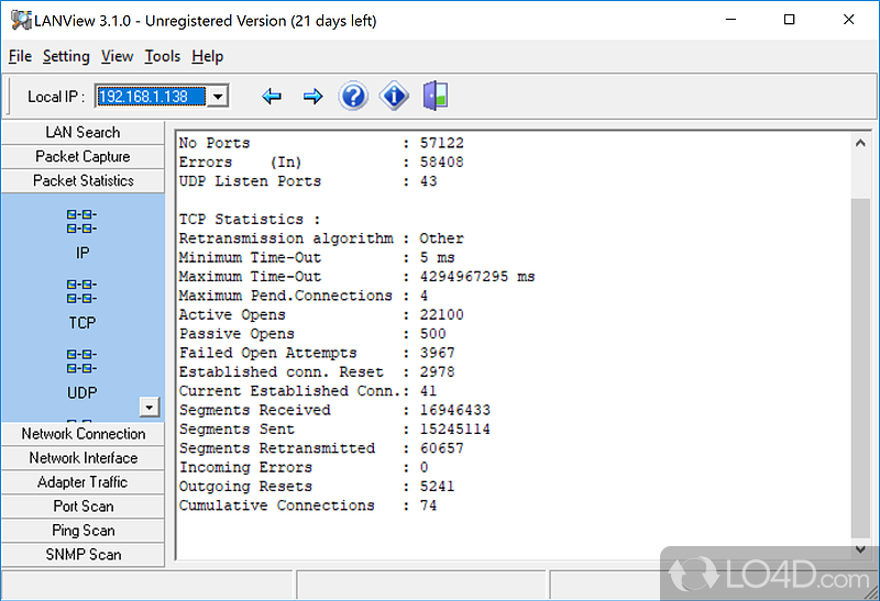 Port, ping and SNMP scanning modes - Screenshot of LANView
