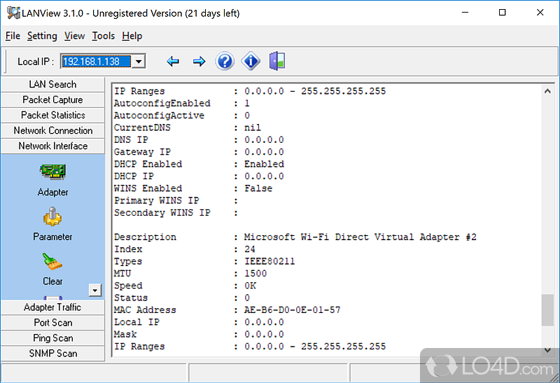 Lookup and trace route tools - Screenshot of LANView