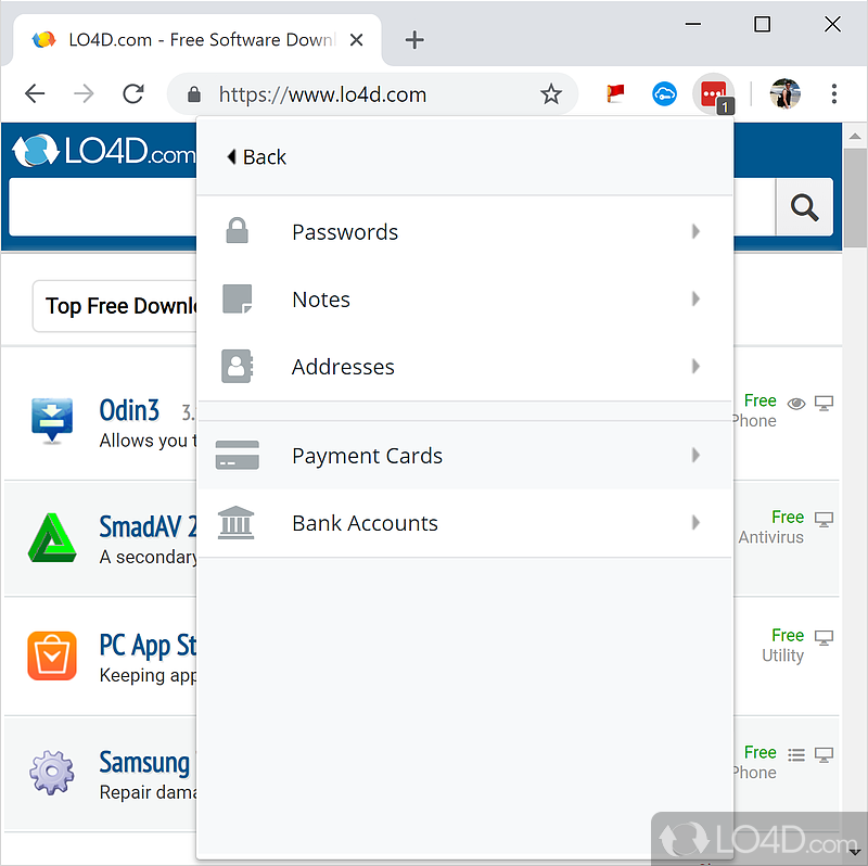 Gets integrated with IE, Chrome, Firefox, Opera, and Safari - Screenshot of LastPass