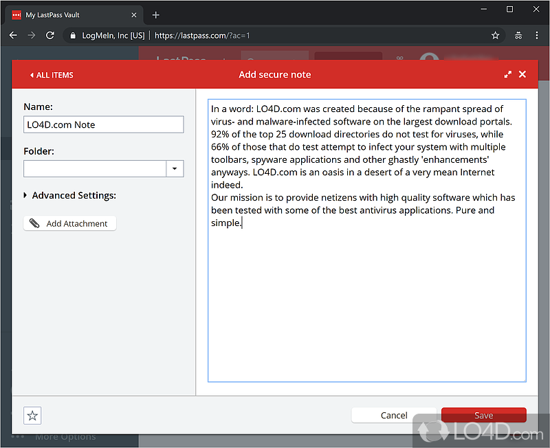 An alternative way to manage and secure your PC passwords - Screenshot of LastPass