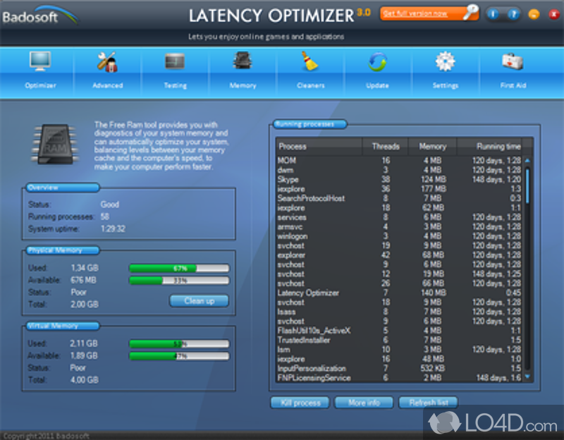 Avoid latency problems in online games and applications - Screenshot of Latency Optimizer