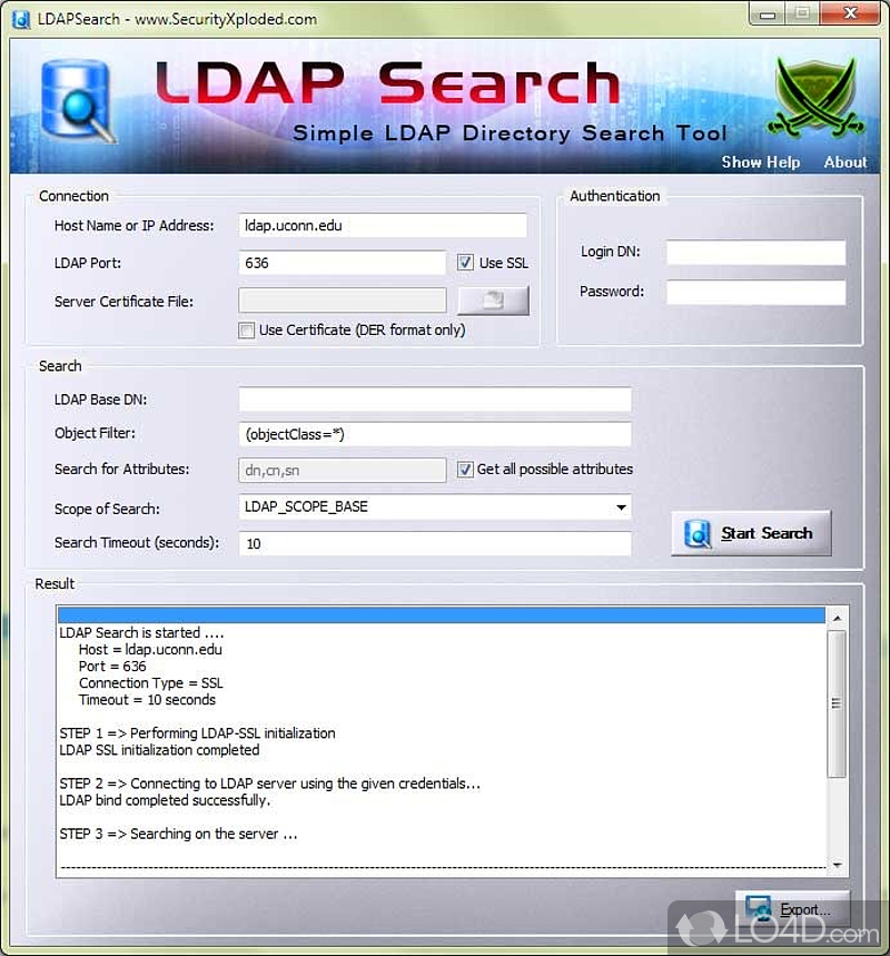 Search Directory servers - Screenshot of LDAP Search