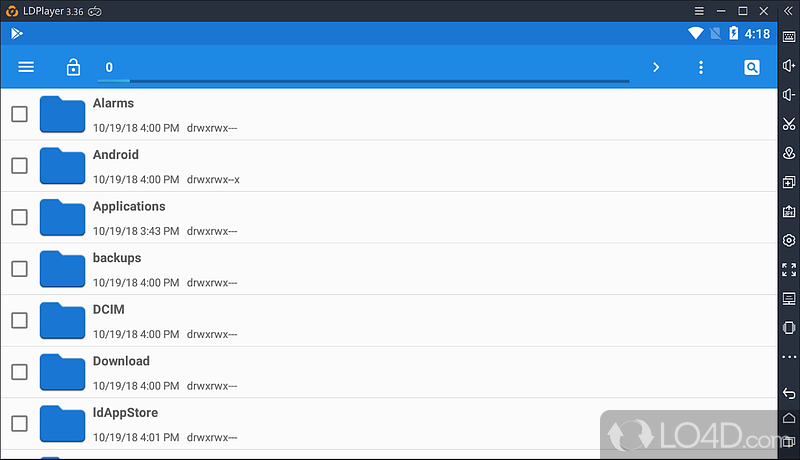 You can access the Android filesystem and browse the folders, files and make modifications including deletion - Screenshot of LDPlayer