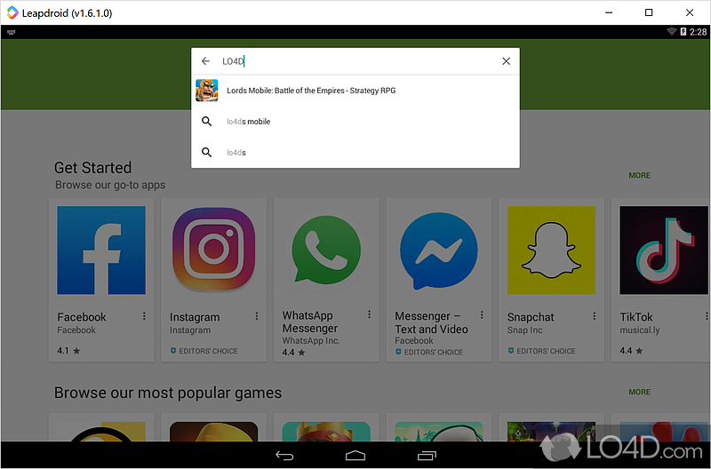 Android emulator to use it on Windows - Screenshot of Leapdroid