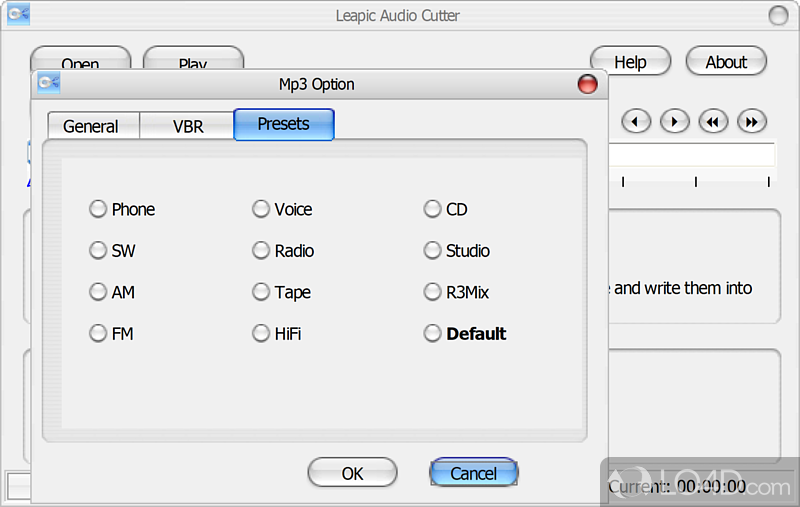 Cut pieces of MP3, OGG or WAV audio files - Screenshot of Leapic Audio Cutter