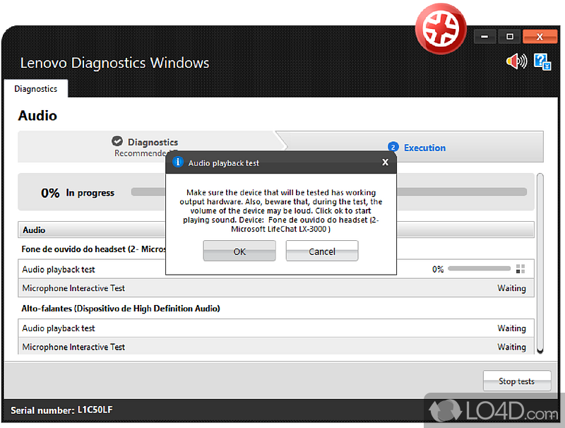 Lenovo Diagnostics: User interface - Screenshot of Lenovo Diagnostics
