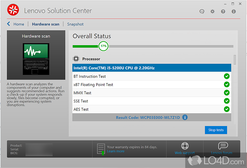 Lenovo Solution Center: User interface - Screenshot of Lenovo Solution Center