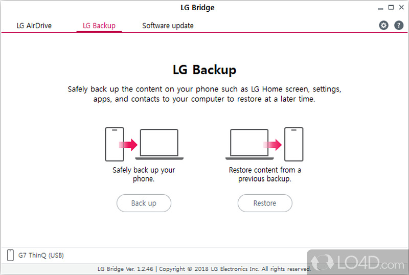 Manage and backup LG phone, update the software - Screenshot of LG Bridge