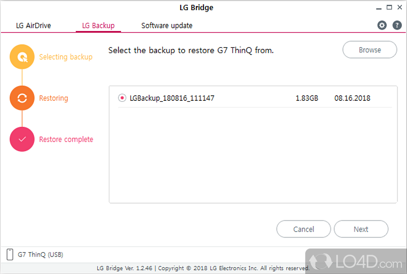 Move pictures, music, and other files between your phone, tablet, and computer - Screenshot of LG Bridge