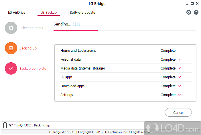 Manage the content on LG mobile device, update it to the latest software version - Screenshot of LG Bridge