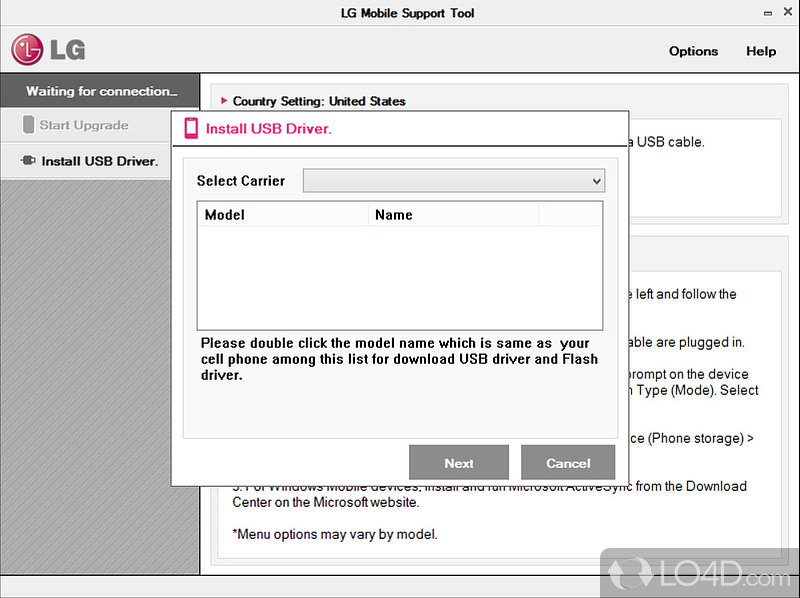 A final evaluation - Screenshot of LG Support Tool
