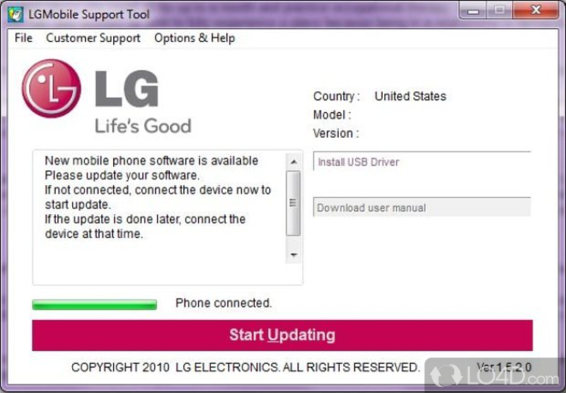 Firmware prerequisite - Screenshot of LG Support Tool